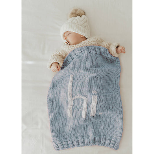 Hi. Hand Knit Baby Blanket Surf Blue: Surf
