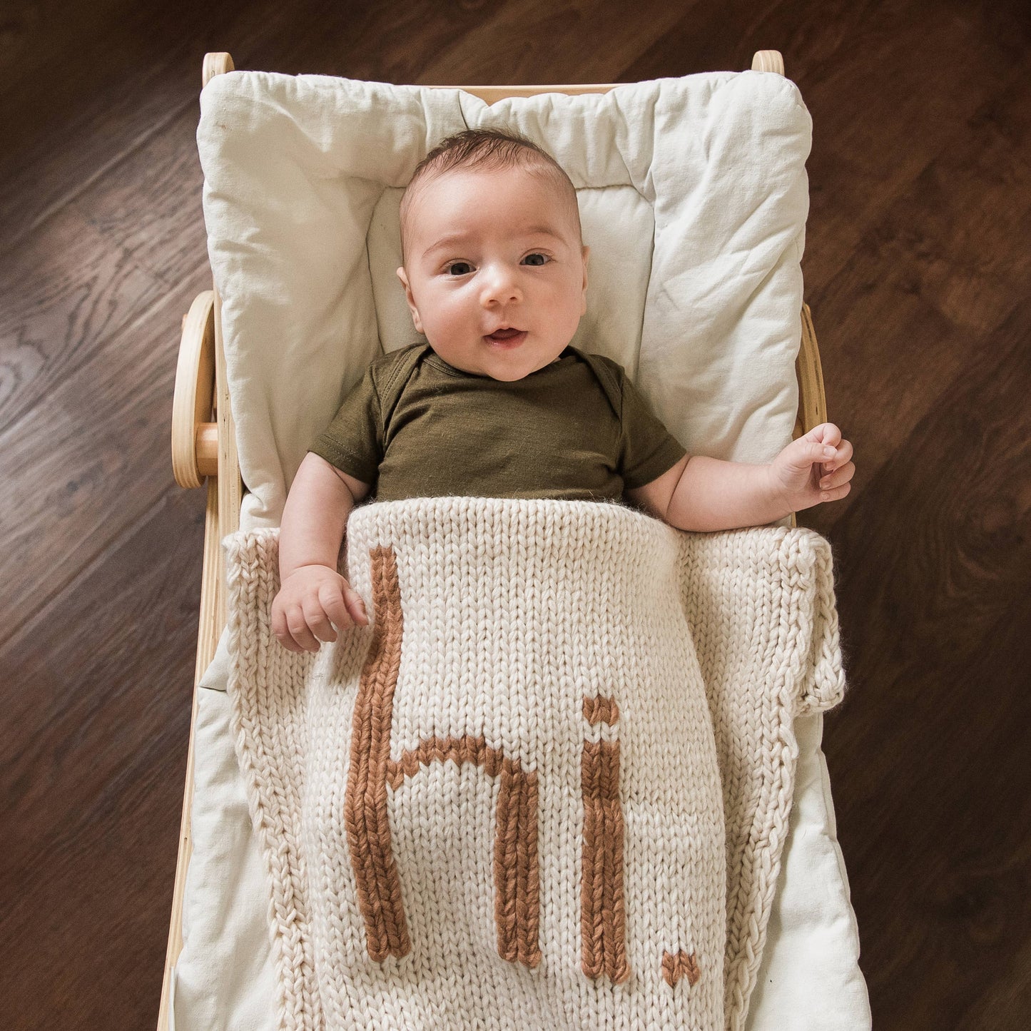 Hi. Hand Knit Baby Blanket Pecan