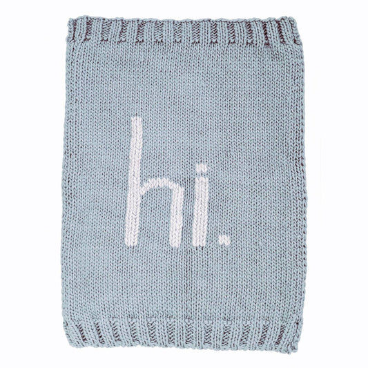 Hi. Hand Knit Baby Blanket Surf Blue: Surf