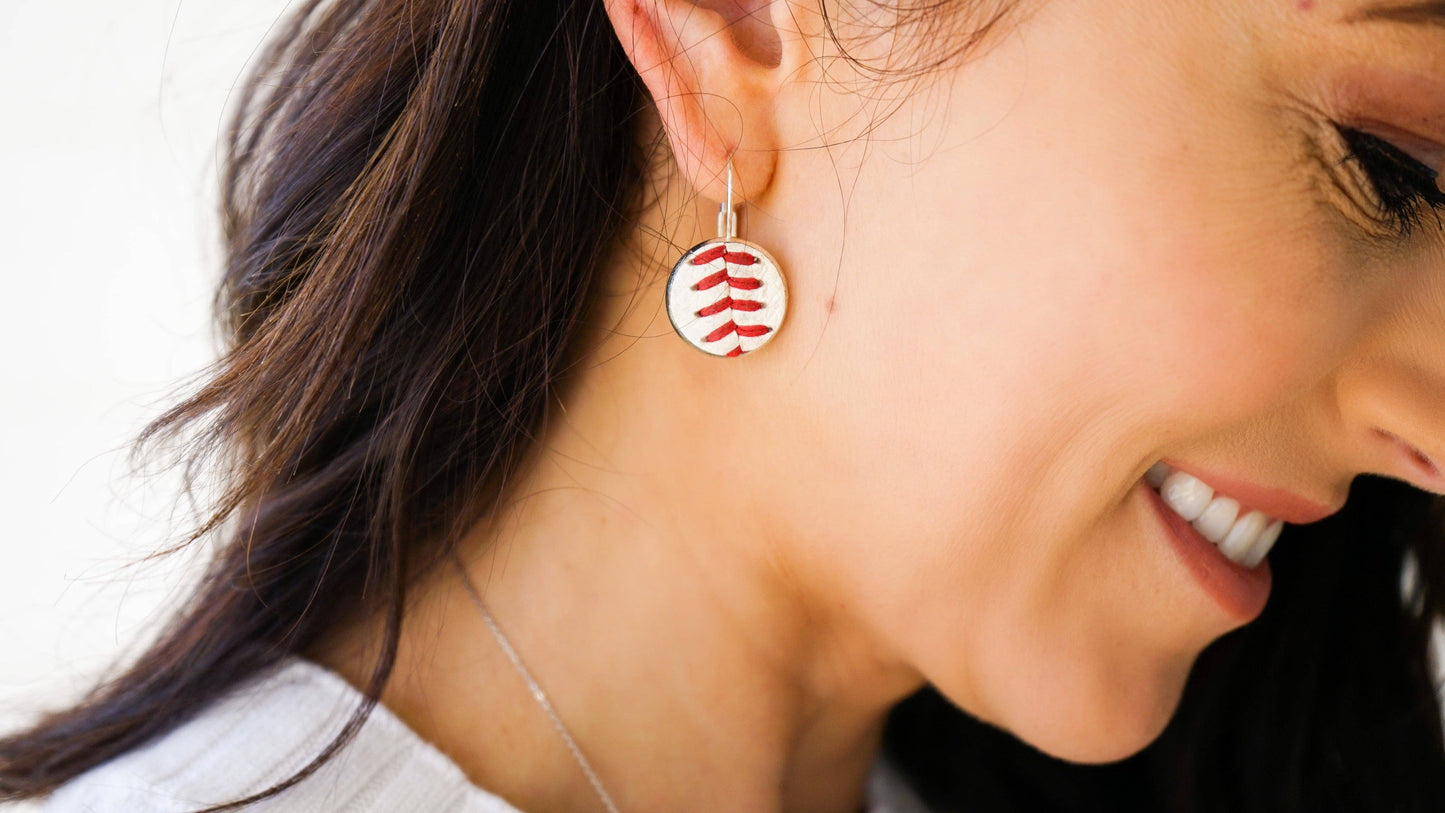 Baseball Seam Earrings: Silver (French Lever Back)