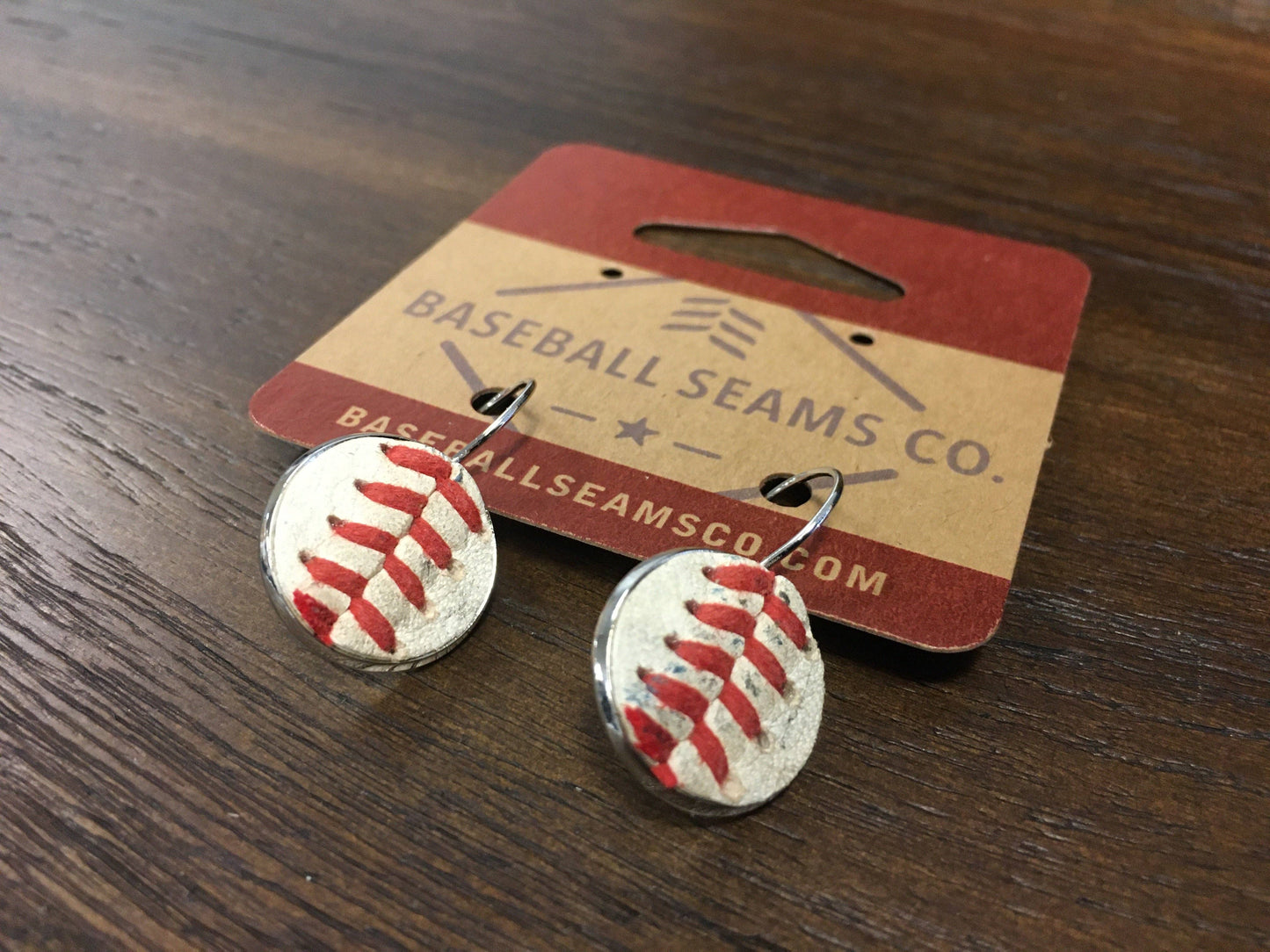 Baseball Seam Earrings: Silver (French Lever Back)