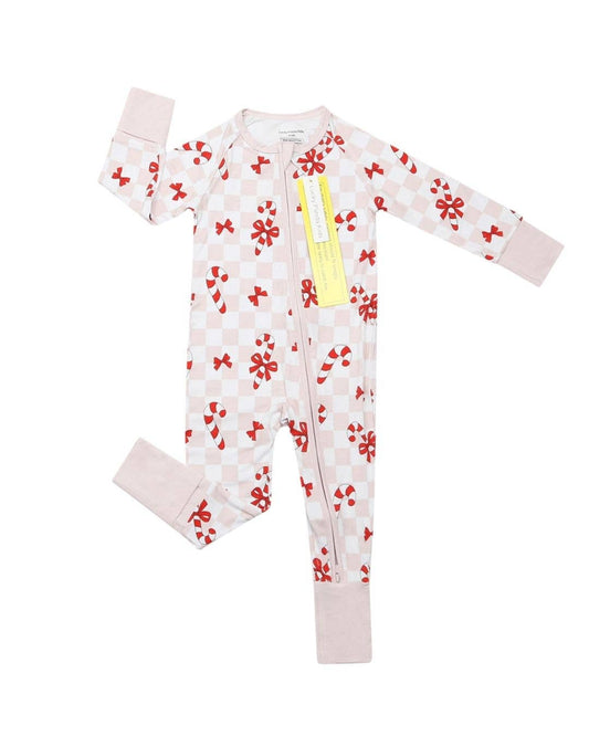 Christmas Baby Bamboo Zip Romper | Bows & Candy Cane