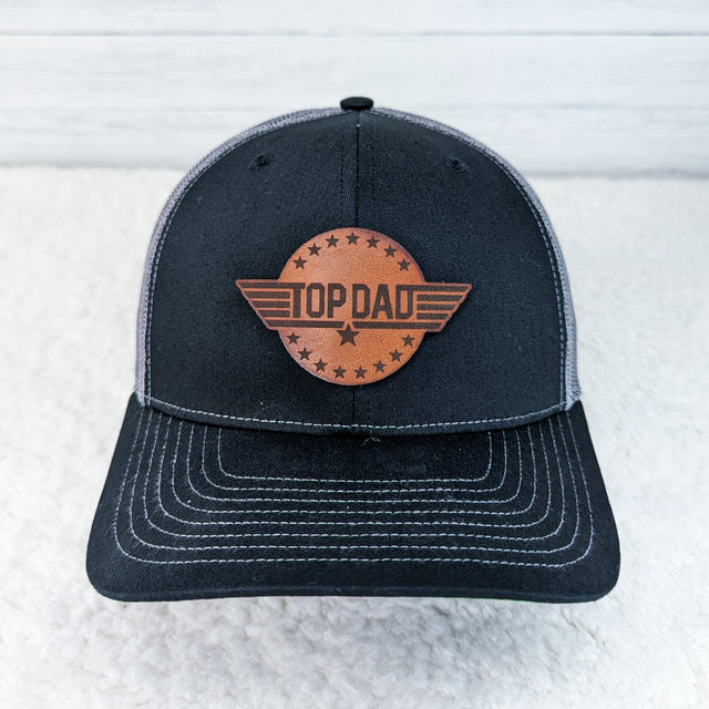 Top Dad Leather Hat Patch: Brown