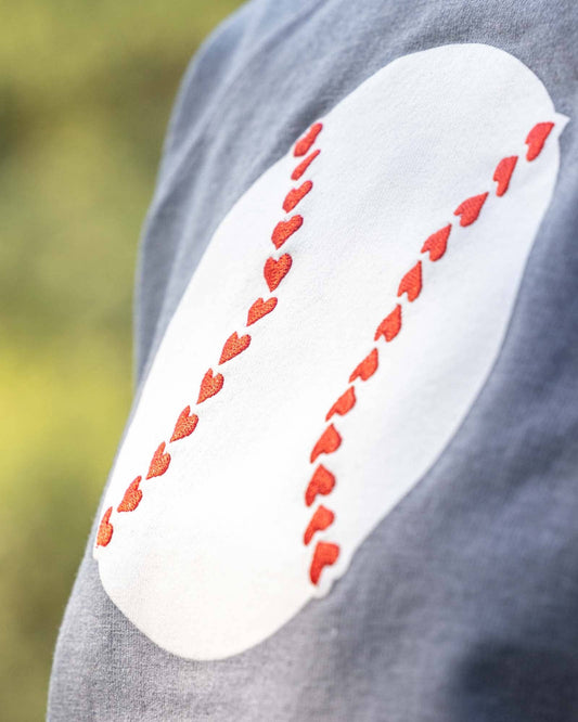 Stitched Heart Seams Baseball Crew Neck - Women's: Medium