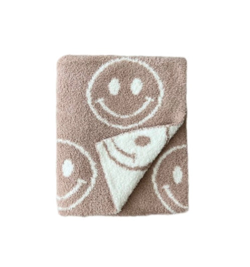 Smiley Fuzzy Blanket | Latte