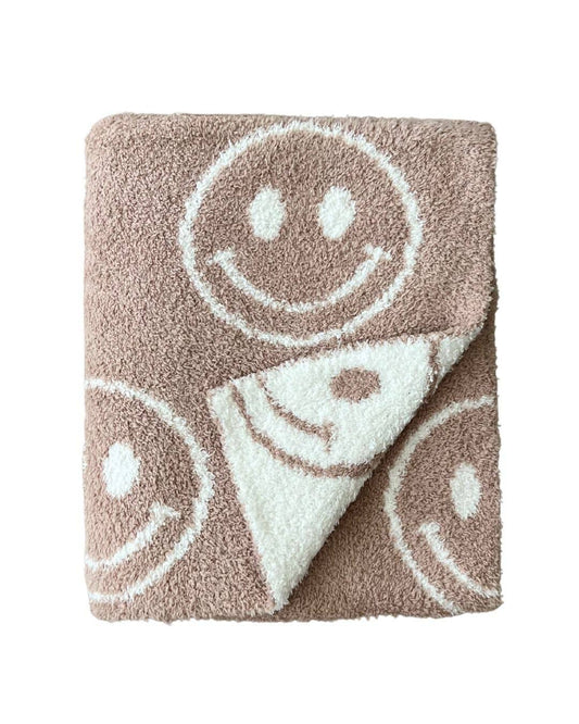 Smiley Fuzzy Blanket | Latte