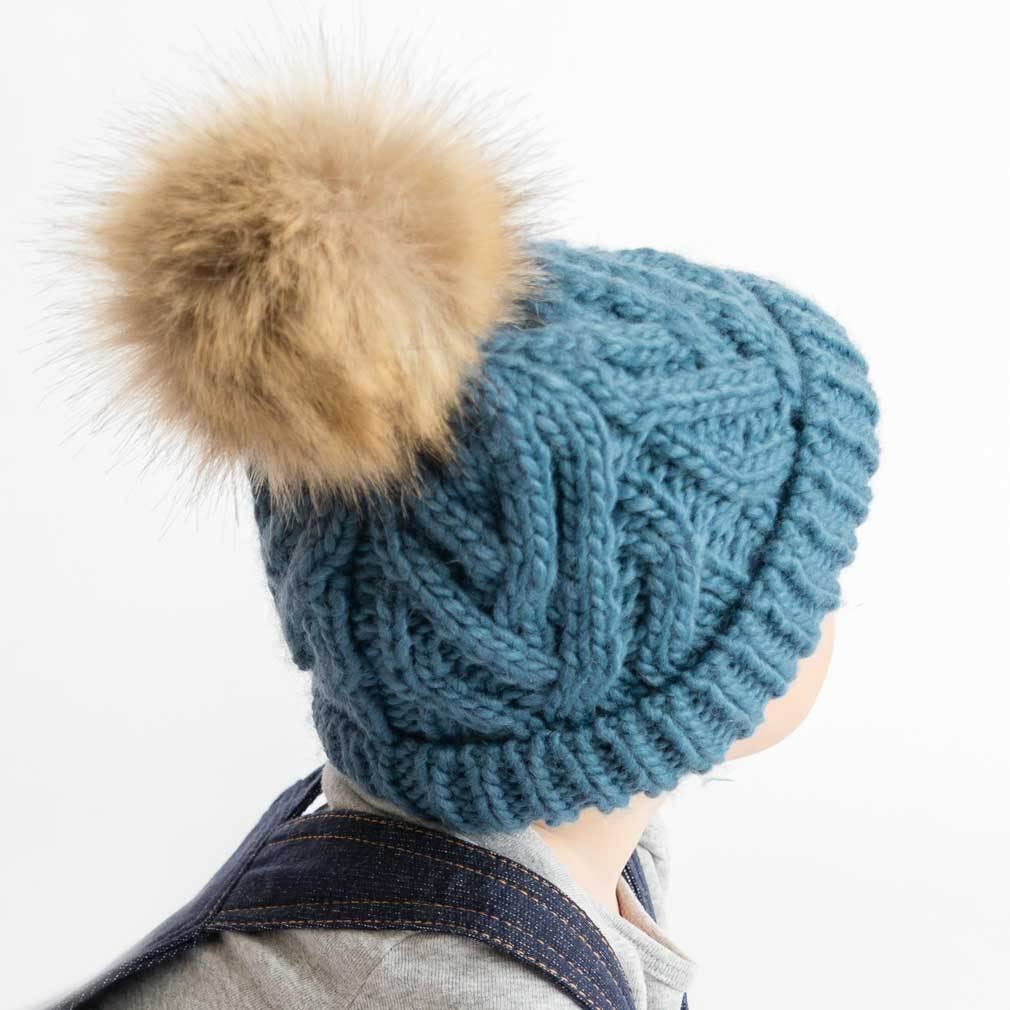 Slate Blue Pop Pom Pom Beanie Hat Baby & Kids: M (6-24 Months)