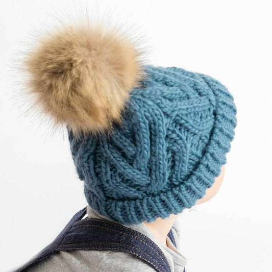 Slate Blue Pop Pom Pom Beanie Hat Baby & Kids: M (6-24 Months)