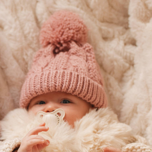 Rosy Pink Cable Beanie Hat Baby & Kids due July: S (0-6 months)