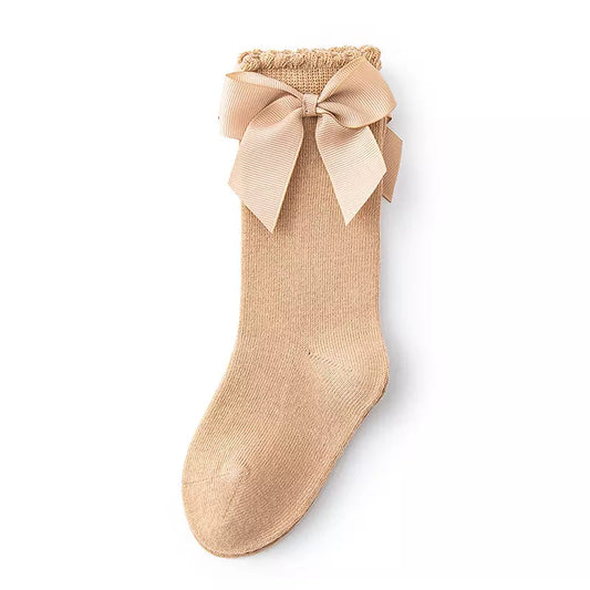 Be Girl Taupe Bow Happy Knee Socks