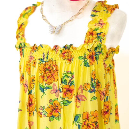 Bela & Nuni Yellow Butterfly and Floral Dress w/Frill