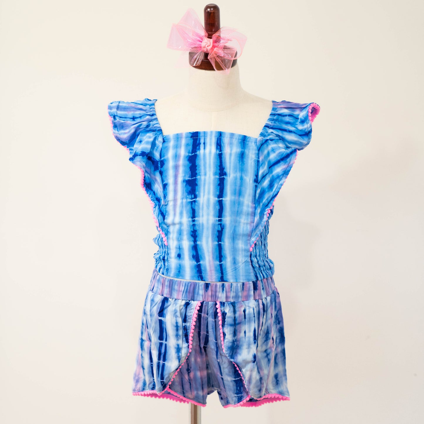 Bela & Nuni Tye-Dye Blue/Pink Elastic Waist Top w/Frill