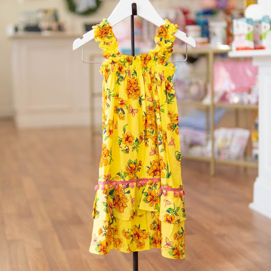 Bela & Nuni Yellow Butterfly and Floral Dress w/Frill