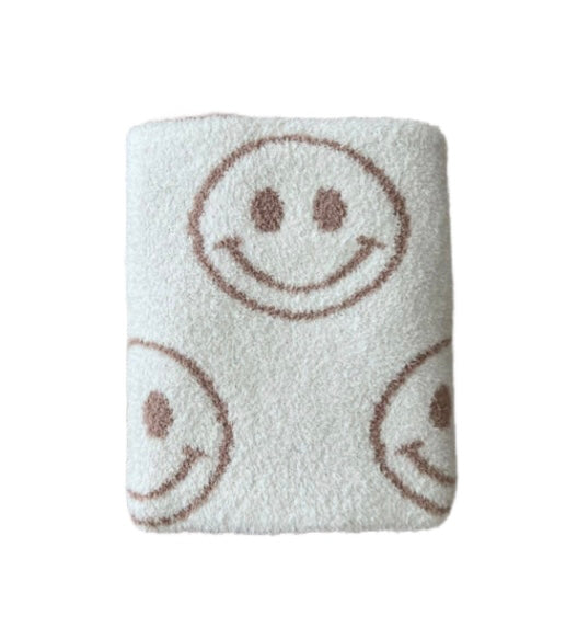 Smiley Fuzzy Blanket | Latte