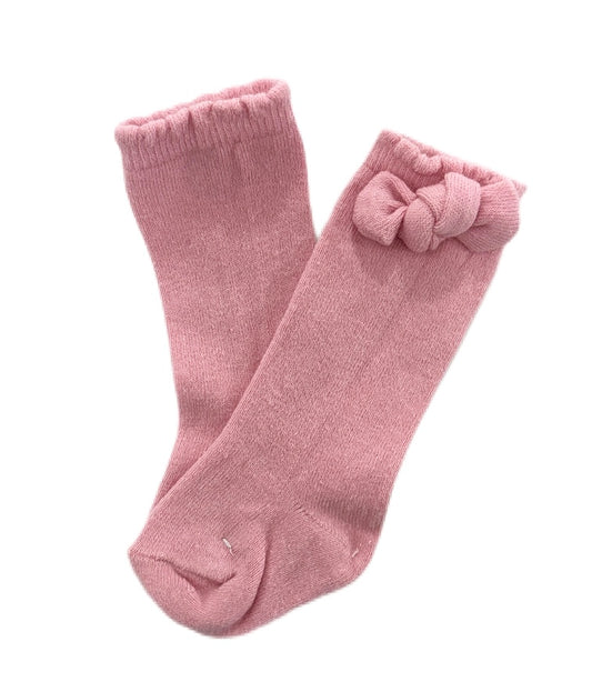 Carlo Magno Knee Socks With Bow-Pink & White
