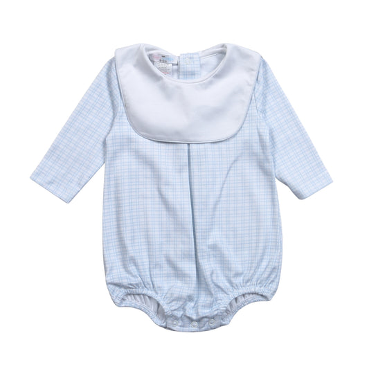 Baby Loren Blue Plaid Pima Bib Collar Bubble