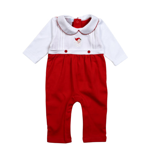 Baby Loren Santa Claus Hand Embroidered Boys Pima Romper