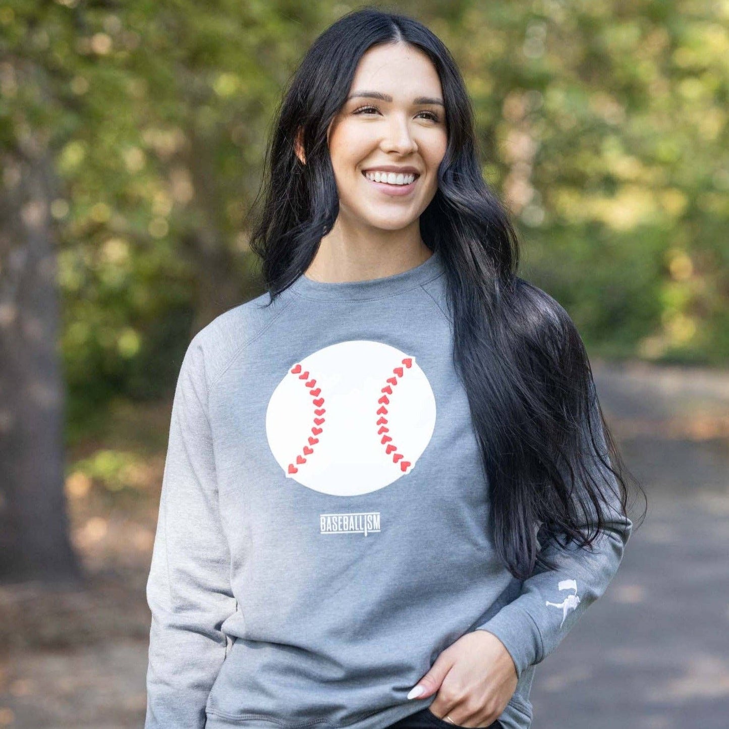 Stitched Heart Seams Baseball Crew Neck - Women's: Medium