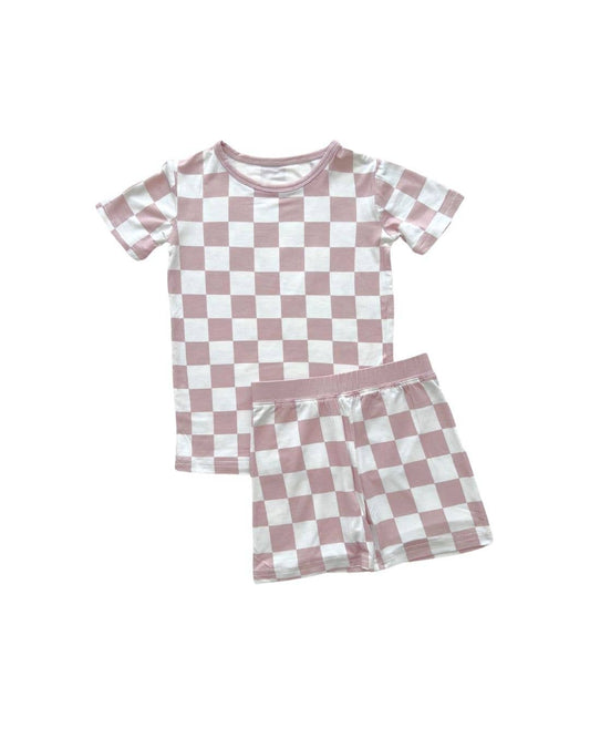 Bamboo Two Piece Shorts Set | Latte Checkered: 4T