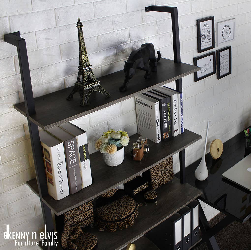 4-Tier Wall Stand Modern Bookcase (Black): Black