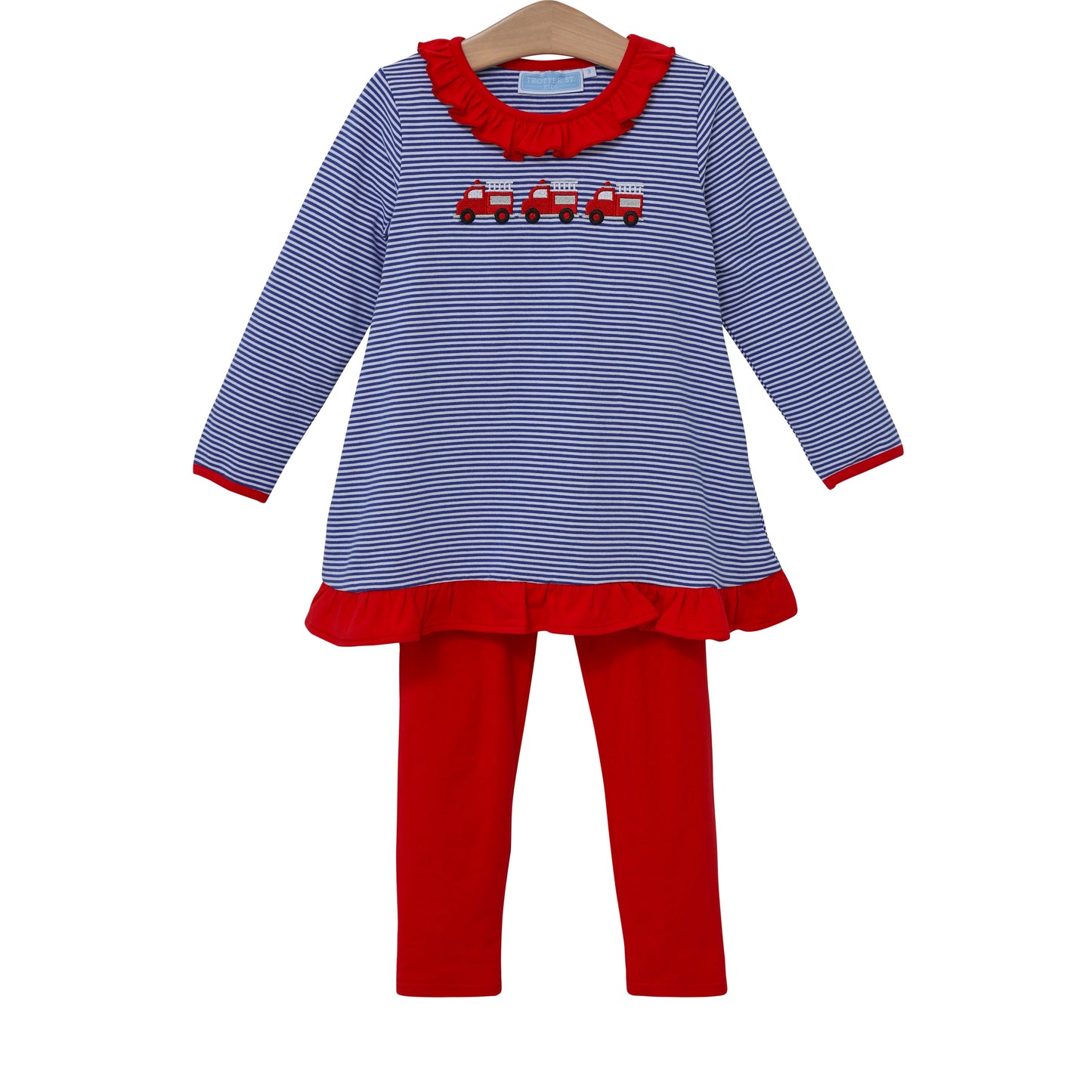 Trotter Street Kids Firetruck Ruffle Pant Set