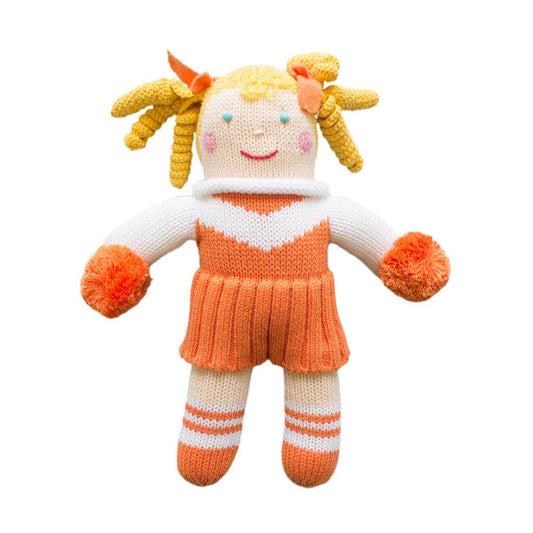 Zubels Cheerleader Knit Dolls: 7" Rattle / Orange/White